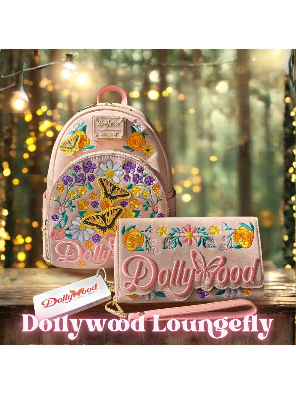 NWT Dollywood Dolly Parton Pink Butterfly Loungefly Set